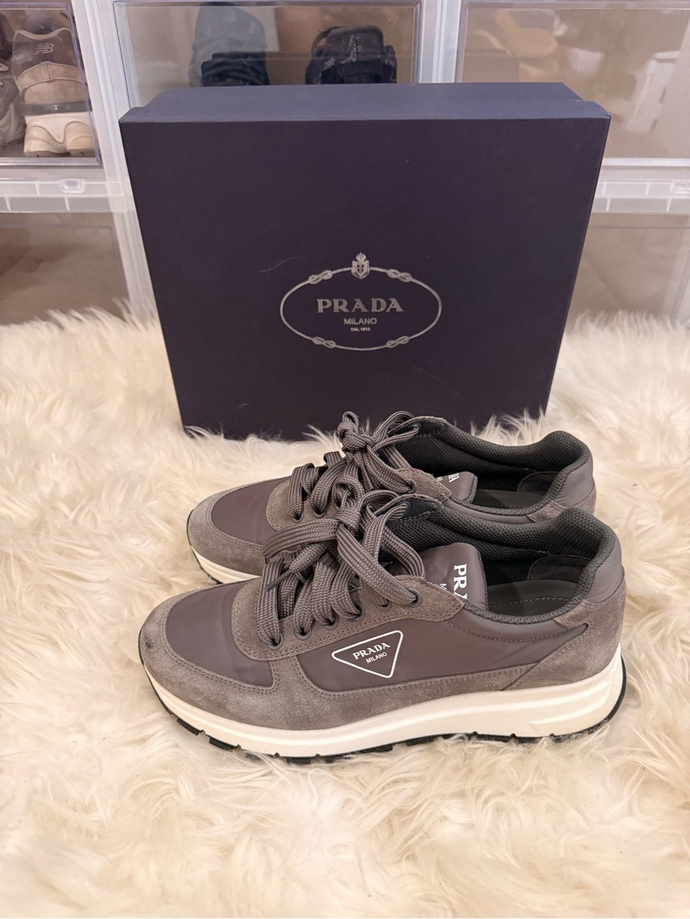 Prada Gray Suede & Nylon Low-Top Sneakers